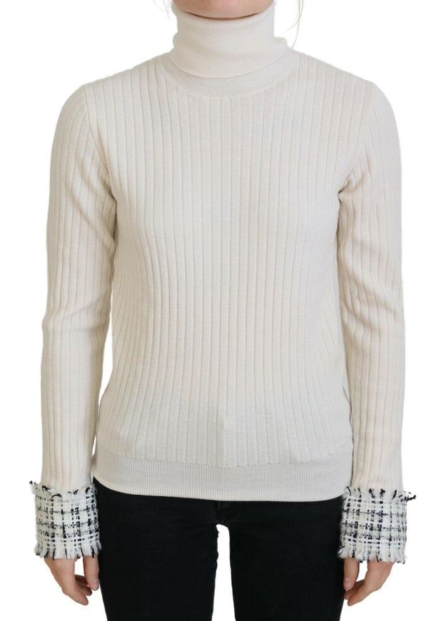 Dolce & Gabbana Ivory Turtleneck Distressed Cuff Pullover Sweater - Ellie Belle