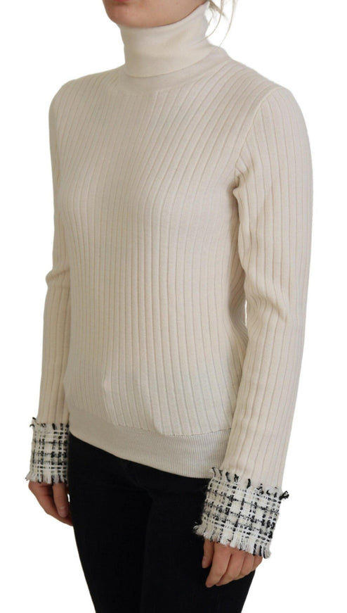 Dolce & Gabbana Ivory Turtleneck Distressed Cuff Pullover Sweater - Ellie Belle