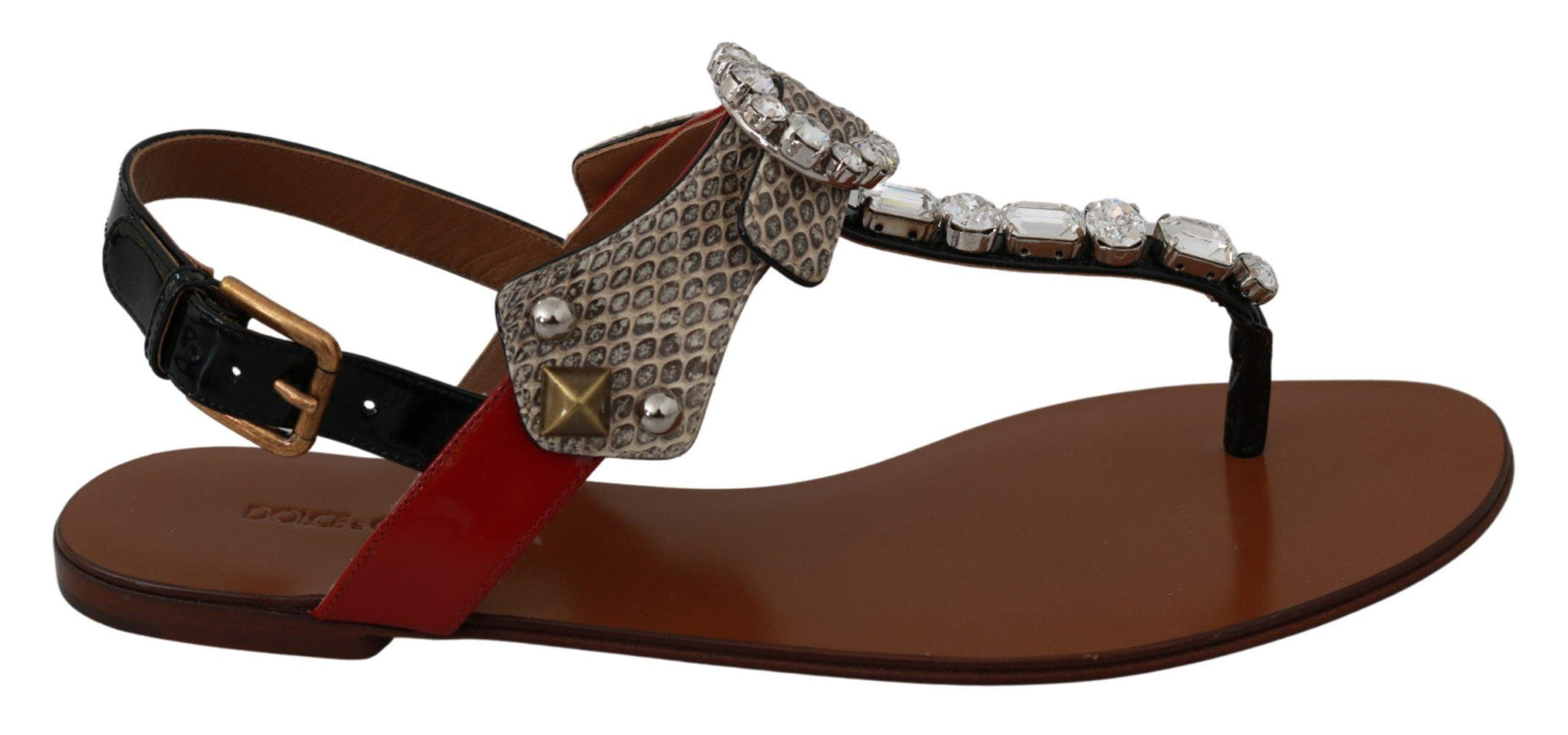 Dolce & Gabbana Leather Ayers Crystal Sandals Flip Flops Shoes - Ellie Belle