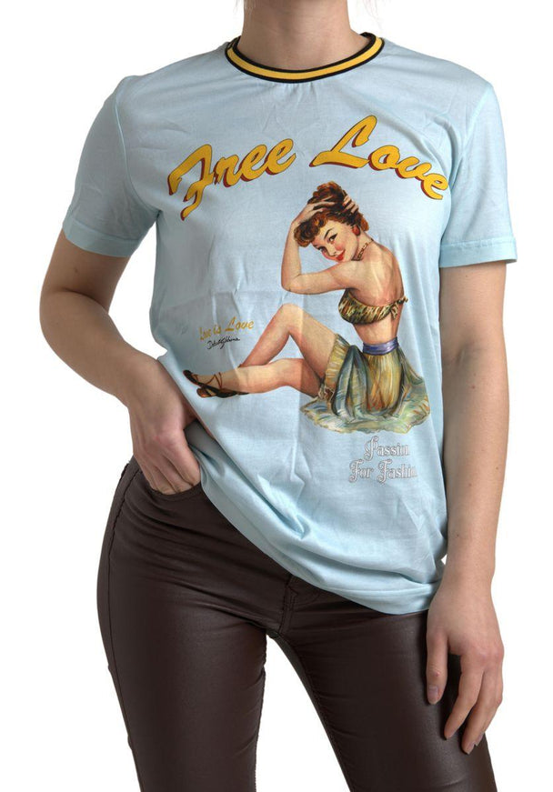 Dolce & Gabbana Light Blue Cotton Free Love Crew Neck T-shirt - Ellie Belle