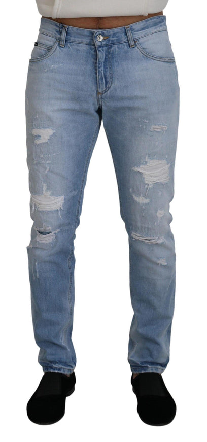 Dolce & Gabbana Light Blue Cotton Tattered Denim Jeans - Ellie Belle