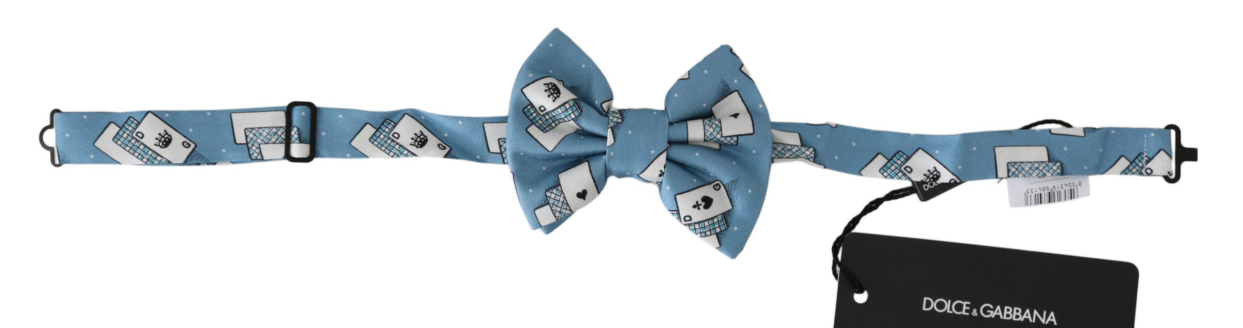 Dolce & Gabbana Light Blue Deck Of Cards Adjustable Neck Papillon Bow Tie - Ellie Belle