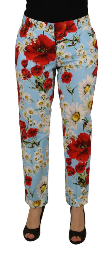 Dolce & Gabbana Light Blue Fiori Print Trouser Straight Pants - Ellie Belle