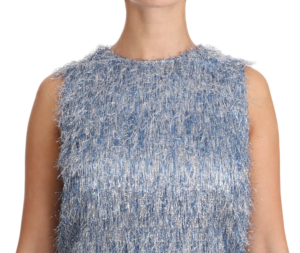 Dolce & Gabbana Light Blue Fringe Shift Cocktail Dress