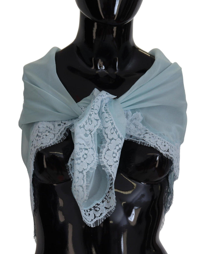 Dolce & Gabbana Light Blue Lace Silk Shawl Square Wrap Scarf - Ellie Belle