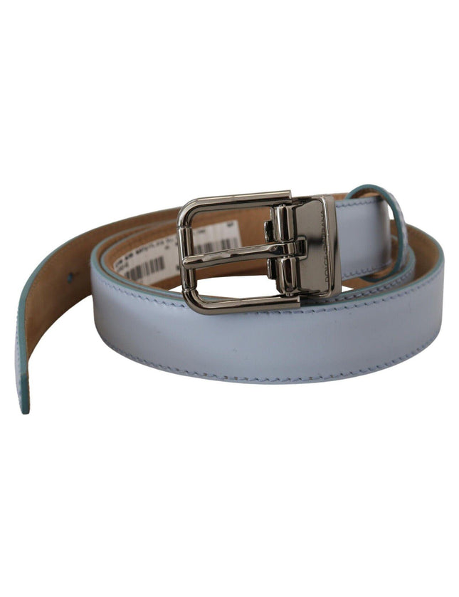 Dolce & Gabbana Light Blue Leather Silver Tone Metal Buckle Belt - Ellie Belle