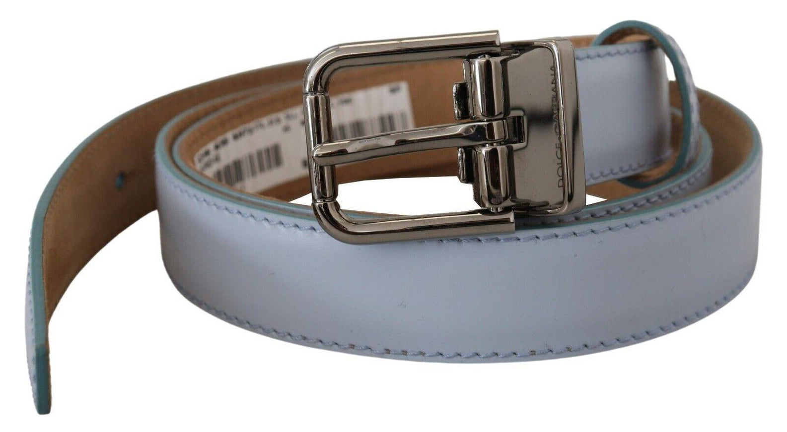 Dolce & Gabbana Light Blue Leather Silver Tone Metal Buckle Belt - Ellie Belle