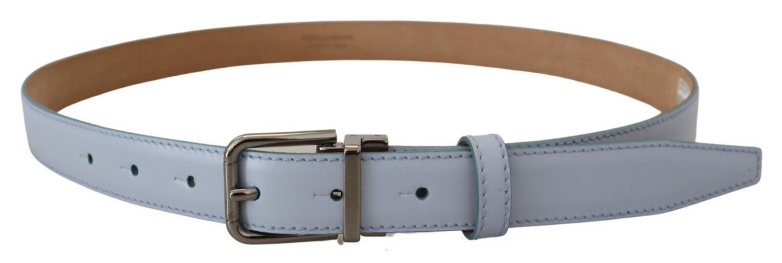 Dolce & Gabbana Light Blue Leather Silver Tone Metal Buckle Belt - Ellie Belle