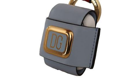 Dolce & Gabbana Light Blue Red Leather Strap Gold Metal Airpods Case - Ellie Belle