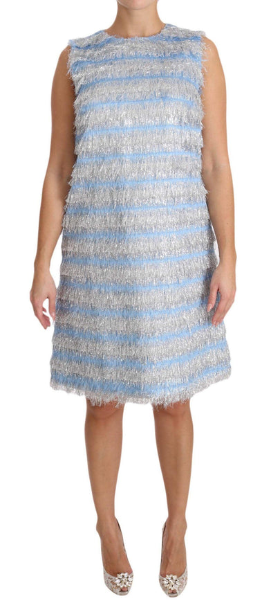 Dolce & Gabbana Light Blue Silver Shift Cocktail Dress