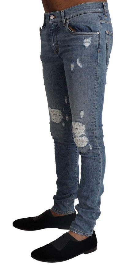 Dolce & Gabbana Light Blue Tattered Cotton Denim Skinny Jeans - Ellie Belle