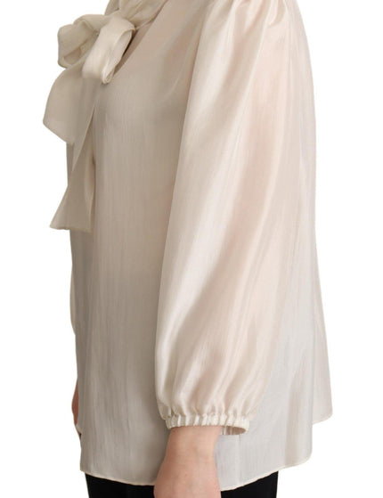 Dolce & Gabbana Light Gray Ascot Collar Shirt Silk Blouse Top - Ellie Belle