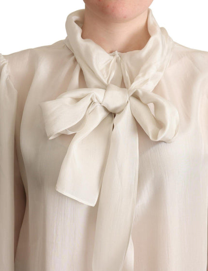 Dolce & Gabbana Light Gray Ascot Collar Shirt Silk Blouse Top - Ellie Belle