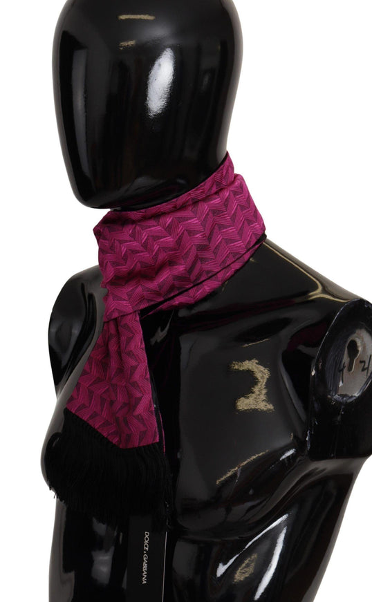 Dolce & Gabbana Magenta Geometric Patterned Shawl Fringe Silk Scarf - Ellie Belle