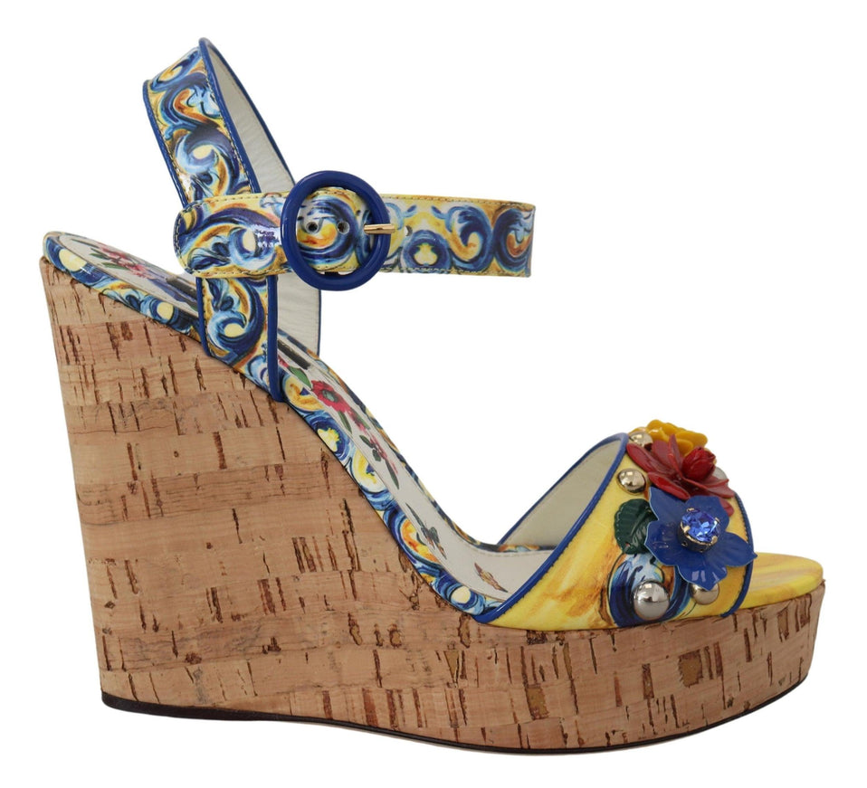 Dolce & Gabbana Majolica Crystal Wedges Sandals Shoes - Ellie Belle