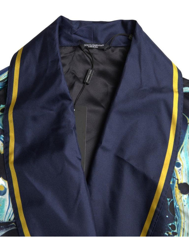 Dolce & Gabbana Marble Blue Silk Waist Belt Robe Sleepwear - Ellie Belle