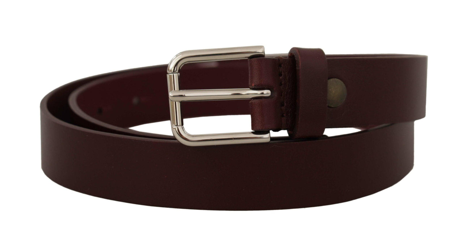 Dolce & Gabbana Maroon Calf Leather Silver Tone Metal Buckle Belt - Ellie Belle