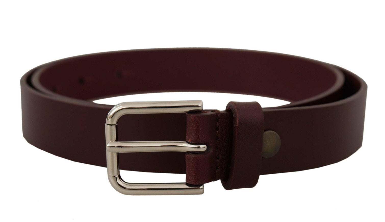 Dolce & Gabbana Maroon Calf Leather Silver Tone Metal Buckle Belt - Ellie Belle