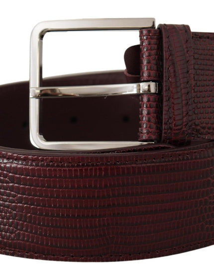 Dolce & Gabbana Maroon Calf Leather Wide Logo Engraved Buckle Belt - Ellie Belle
