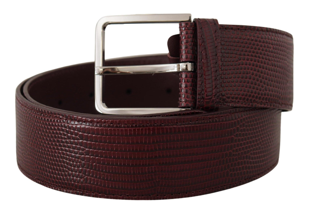 Dolce & Gabbana Maroon Calf Leather Wide Logo Engraved Buckle Belt - Ellie Belle