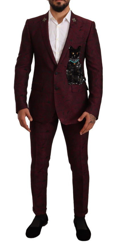 Dolce & Gabbana Maroon Cat Sequin MARTINI 2 Piece Suit - Ellie Belle