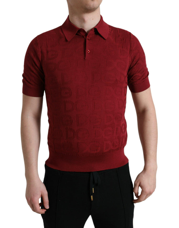 Dolce & Gabbana Maroon Collared Short Sleeve Silk T-shirt - Ellie Belle