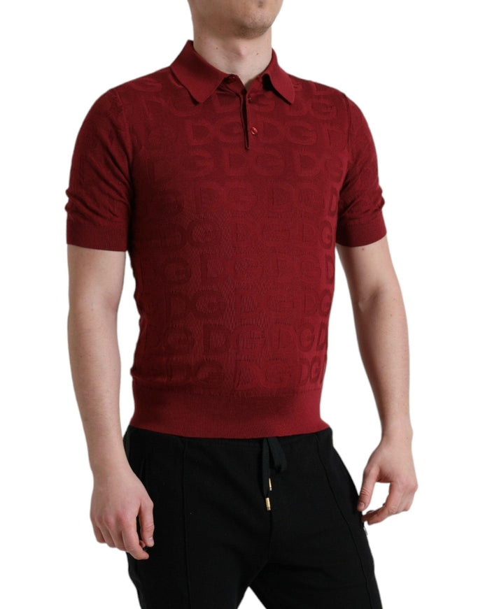 Dolce & Gabbana Maroon Collared Short Sleeve Silk T-shirt - Ellie Belle