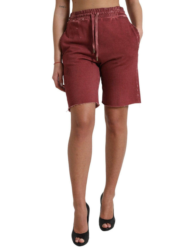 Dolce & Gabbana Maroon Cotton High Waist Sweatshorts Shorts - Ellie Belle