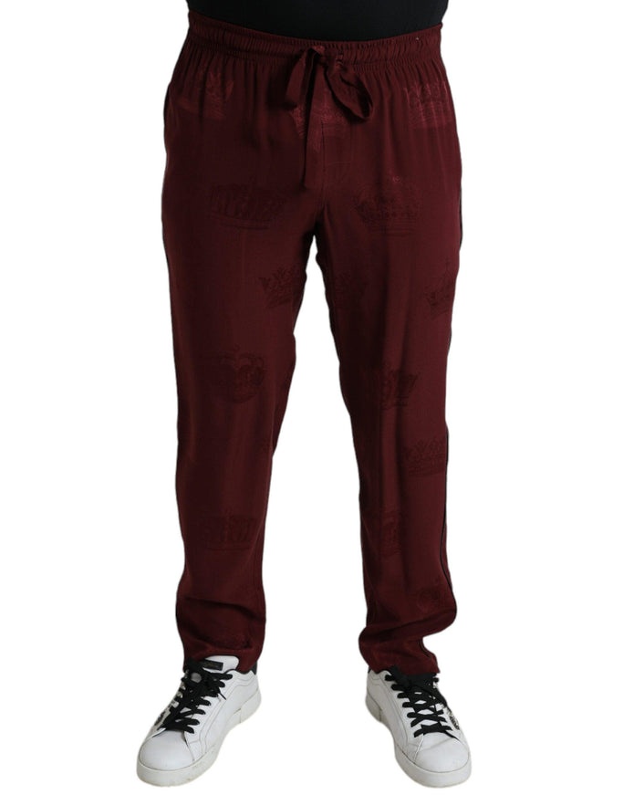 Dolce & Gabbana Maroon Crown Pattern Silk Pajama Pants - Ellie Belle