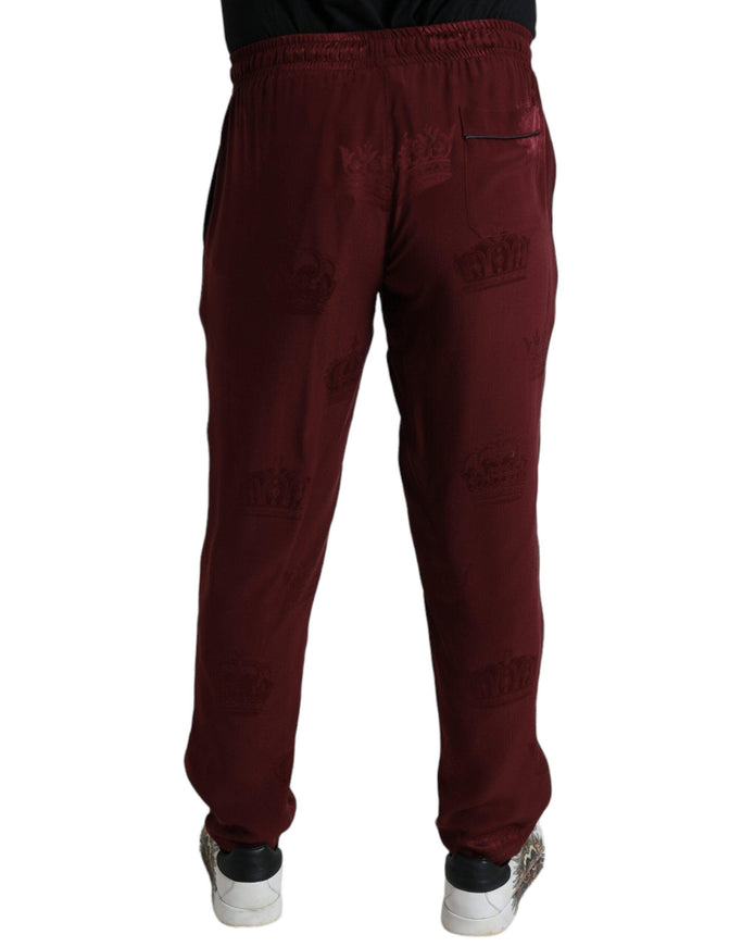 Dolce & Gabbana Maroon Crown Pattern Silk Pajama Pants - Ellie Belle