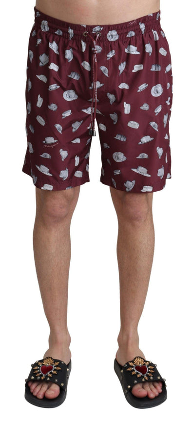 Dolce & Gabbana Maroon Hats Print Beachwear Shorts Swimwear - Ellie Belle