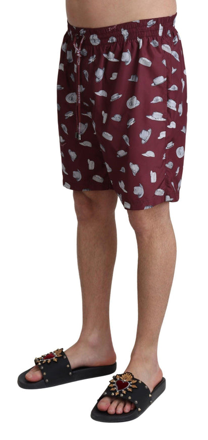 Dolce & Gabbana Maroon Hats Print Beachwear Shorts Swimwear - Ellie Belle