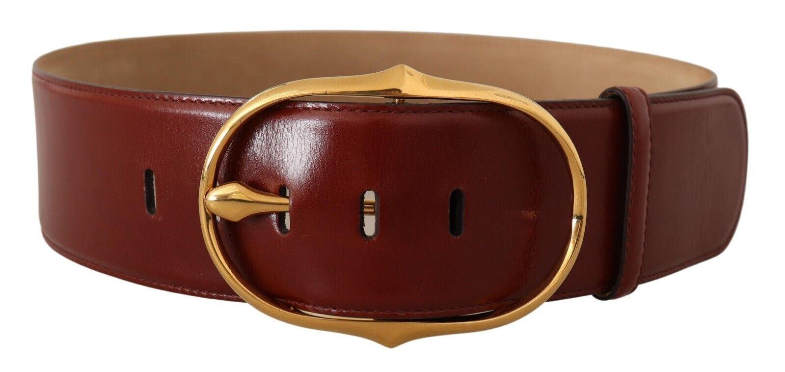 Dolce & Gabbana Maroon Leather Gold Metal Oval Buckle Belt - Ellie Belle