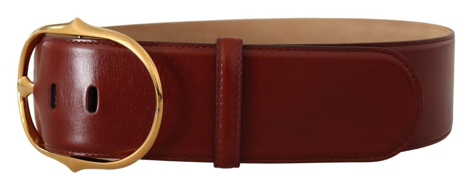 Dolce & Gabbana Maroon Leather Gold Metal Oval Buckle Belt - Ellie Belle