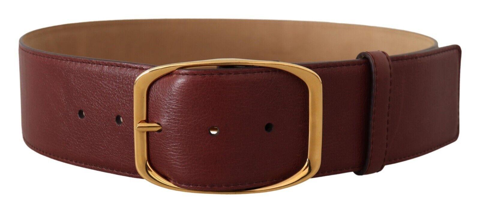 Dolce & Gabbana Maroon Leather Gold Metal Square Buckle Belt - Ellie Belle