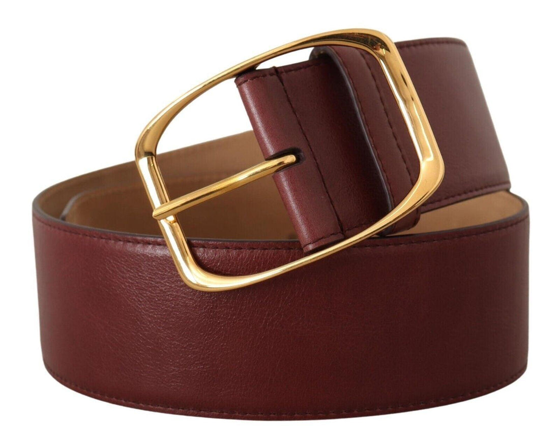 Dolce & Gabbana Maroon Leather Gold Metal Square Buckle Belt - Ellie Belle