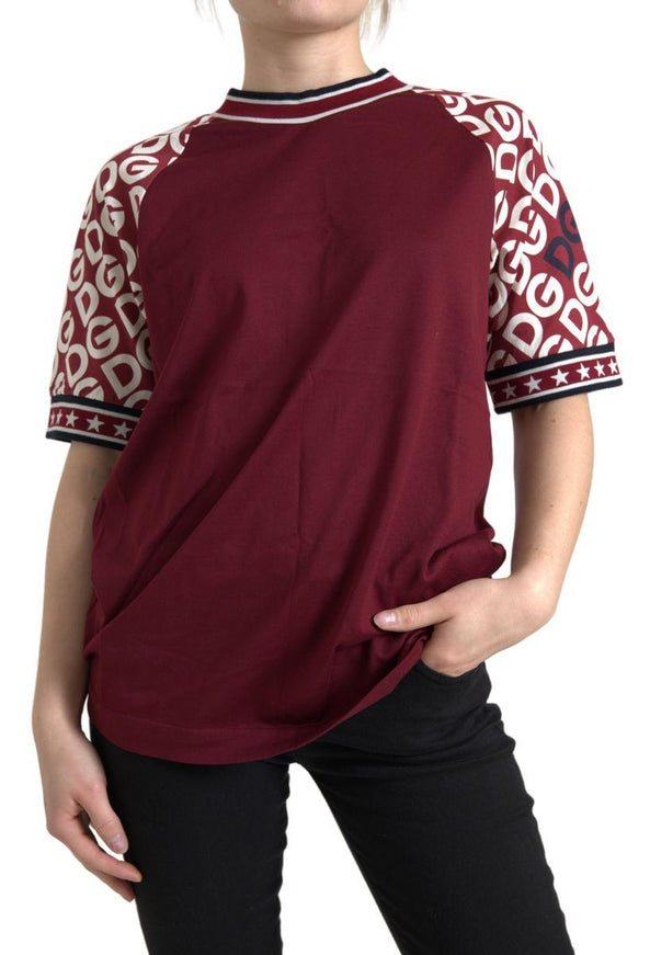 Dolce & Gabbana Maroon Logo Print Cotton Crew Neck Tee T-shirt - Ellie Belle