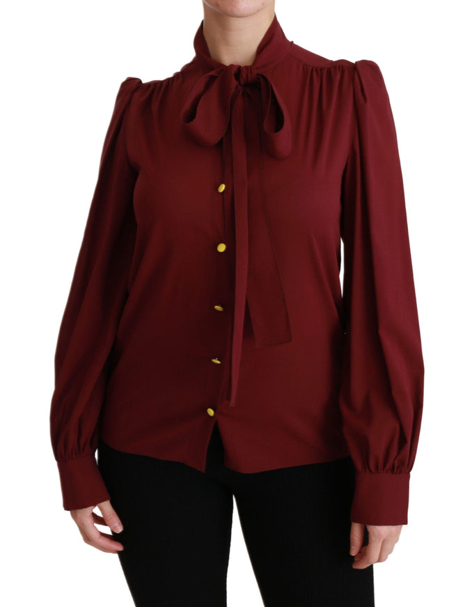 Dolce & Gabbana Maroon Long Sleeve Shirt Blouse Silk Top