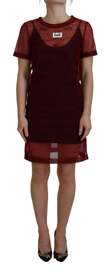 Dolce & Gabbana Maroon Nylon Two Layer Shift Mini Dress - Ellie Belle