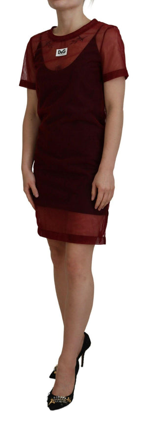 Dolce & Gabbana Maroon Nylon Two Layer Shift Mini Dress - Ellie Belle