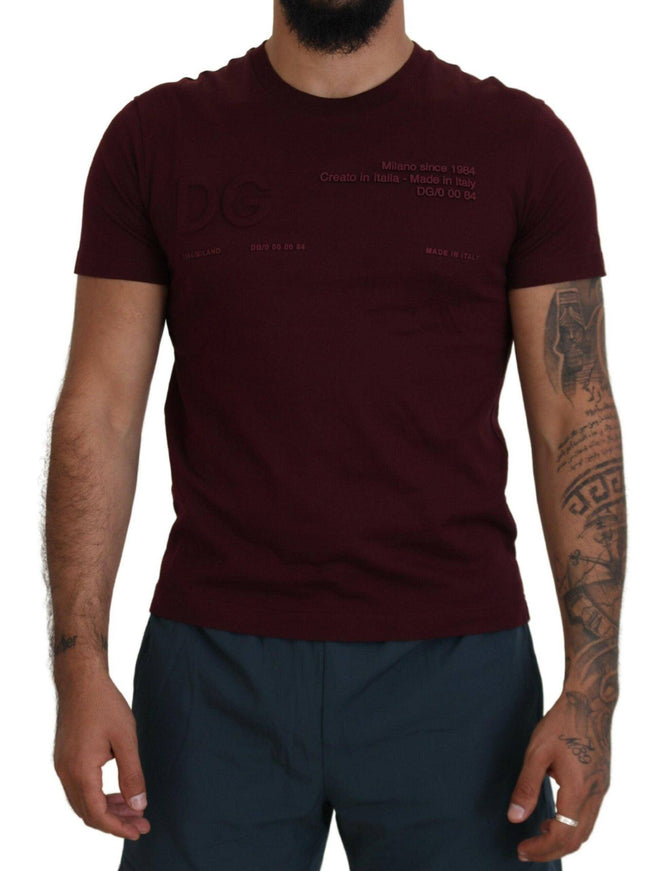 Dolce & Gabbana Maroon Printed Short Sleeves Men T-shirt - Ellie Belle