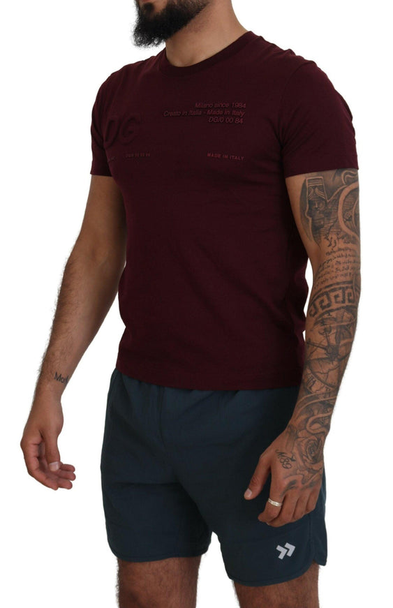 Dolce & Gabbana Maroon Printed Short Sleeves Men T-shirt - Ellie Belle