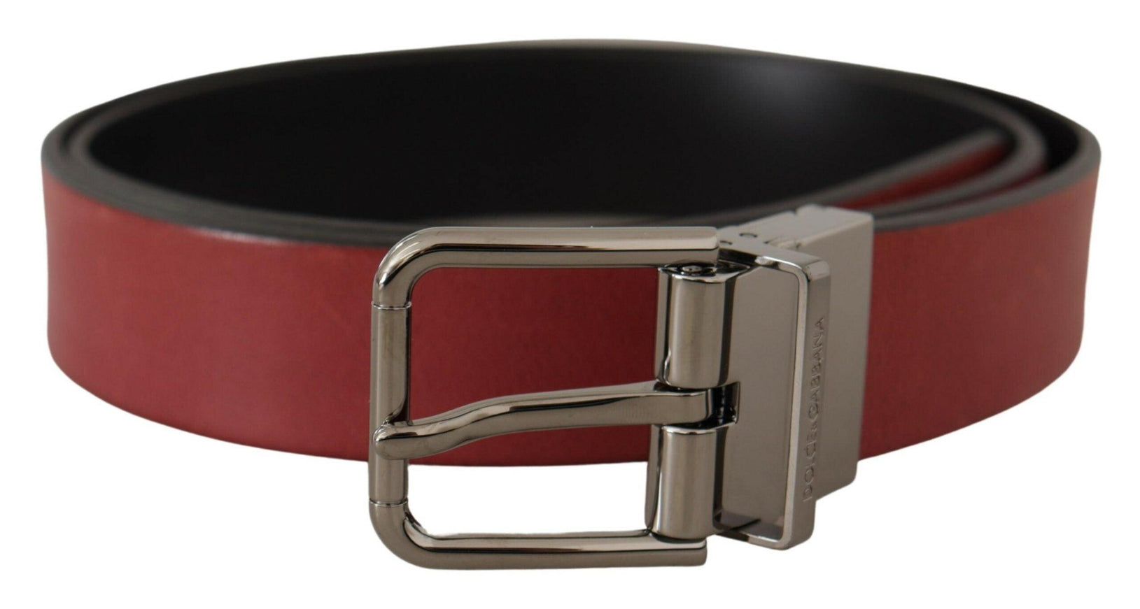 Dolce & Gabbana Maroon Solid Leather Silver Metal Logo Buckle Belt - Ellie Belle