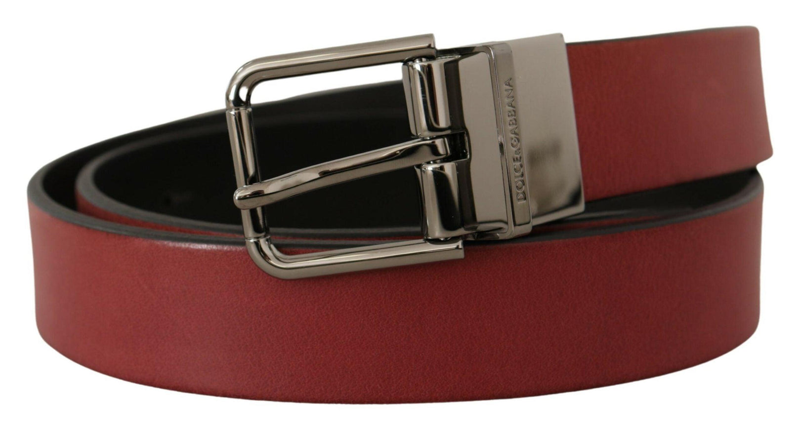 Dolce & Gabbana Maroon Solid Leather Silver Metal Logo Buckle Belt - Ellie Belle