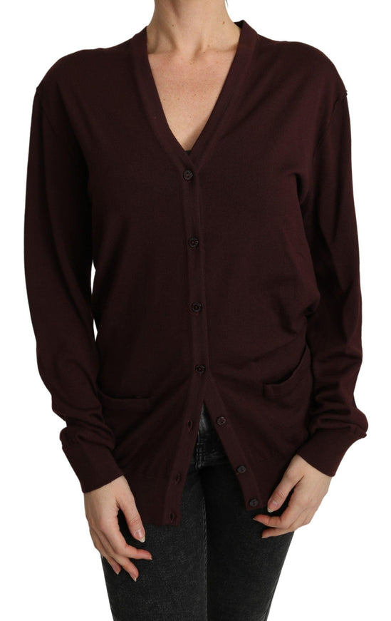 Dolce & Gabbana Maroon Virgin Wool Cardigan Sweater