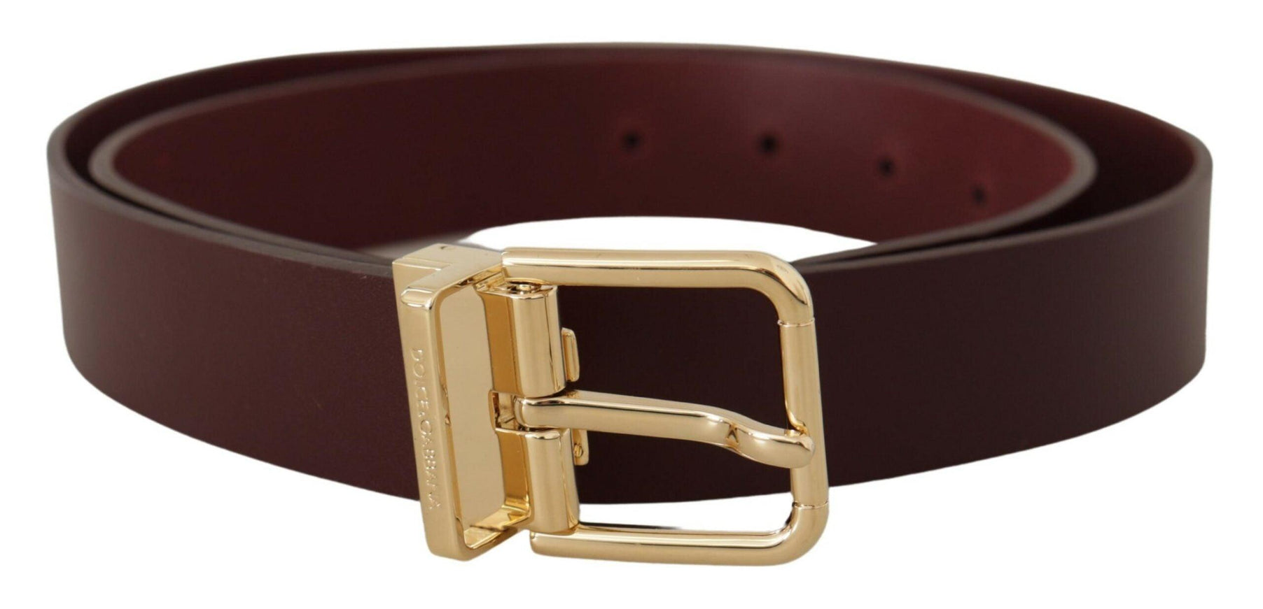 Dolce & Gabbana Maroon Vitello Leather Gold Metal Buckle Belt - Ellie Belle