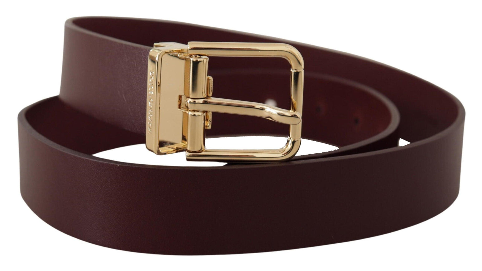 Dolce & Gabbana Maroon Vitello Leather Gold Metal Buckle Belt - Ellie Belle