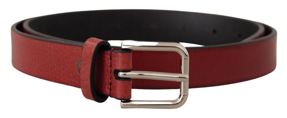 Dolce & Gabbana Maroon Vitello Leather Silver Metal Belt - Ellie Belle