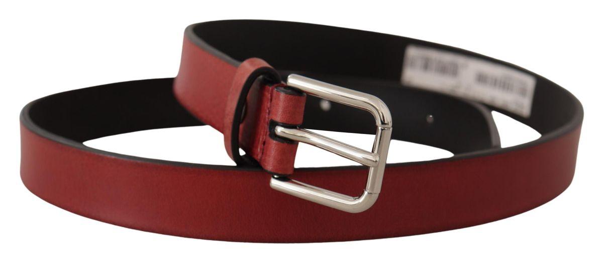 Dolce & Gabbana Maroon Vitello Leather Silver Metal Belt - Ellie Belle