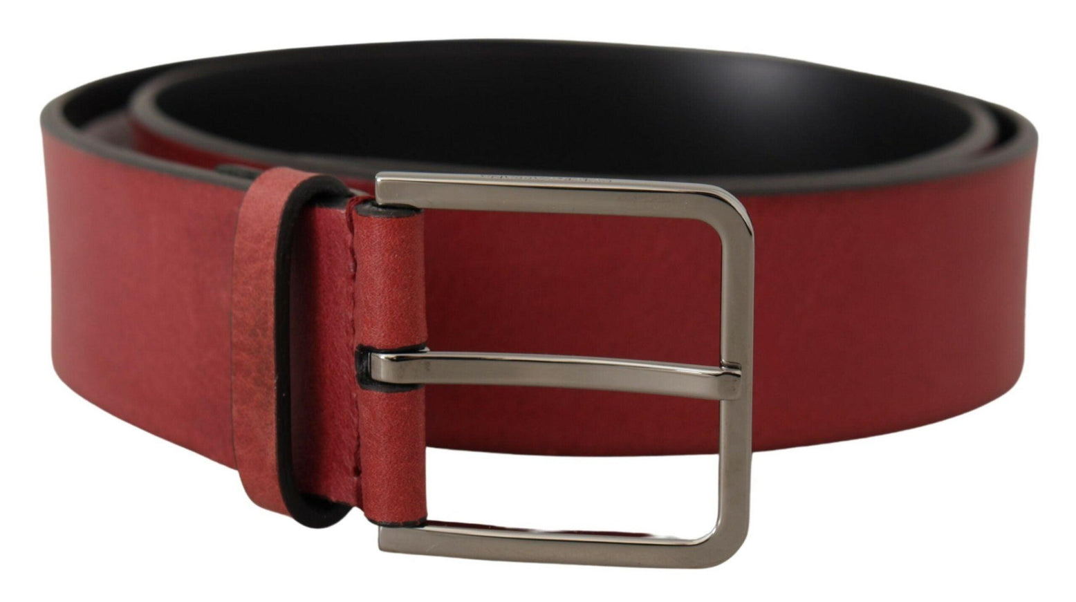 Dolce & Gabbana Maroon Vitello Silver Metal Logo Buckle Belt - Ellie Belle